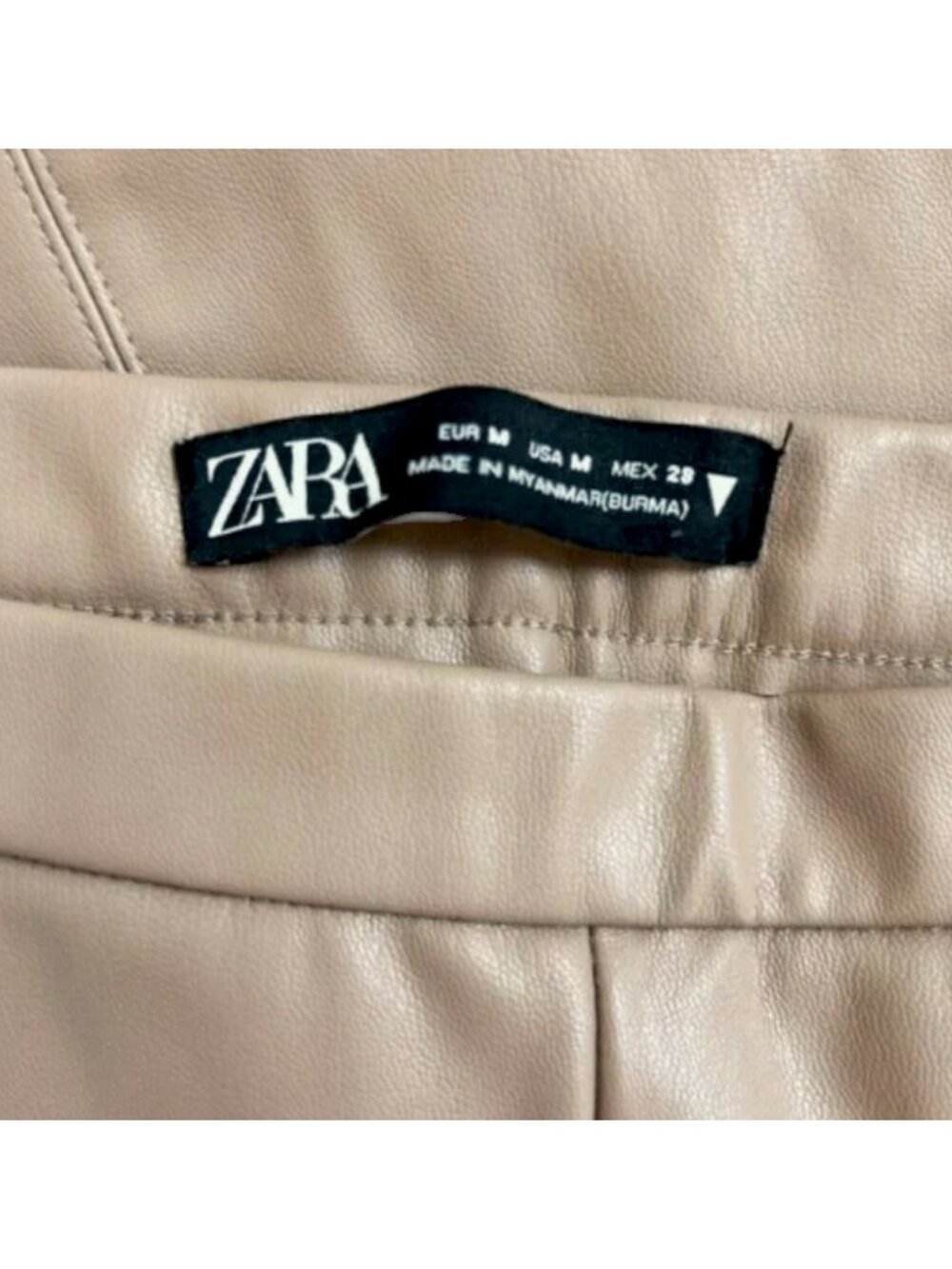 Zara Faux Leather Pants Camel High Rise Slim Ankle M - Picture 7 of 8